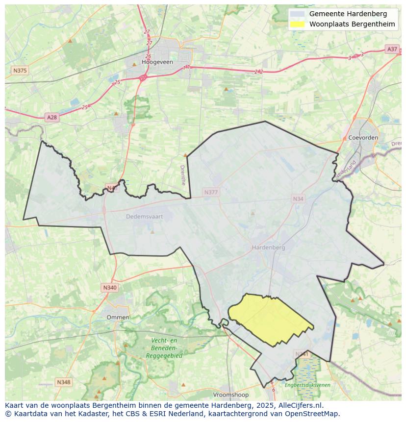 Afbeelding van de woonplaats Bergentheim op de kaart.