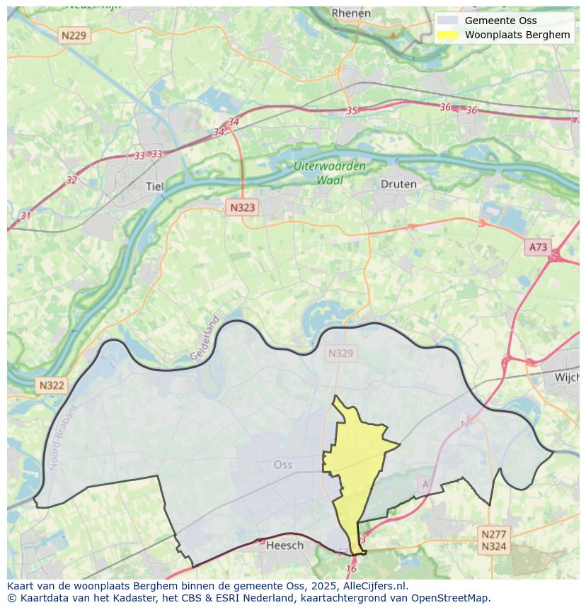 Afbeelding van de woonplaats Berghem op de kaart.