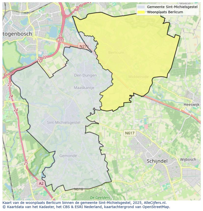 Afbeelding van de woonplaats Berlicum op de kaart.