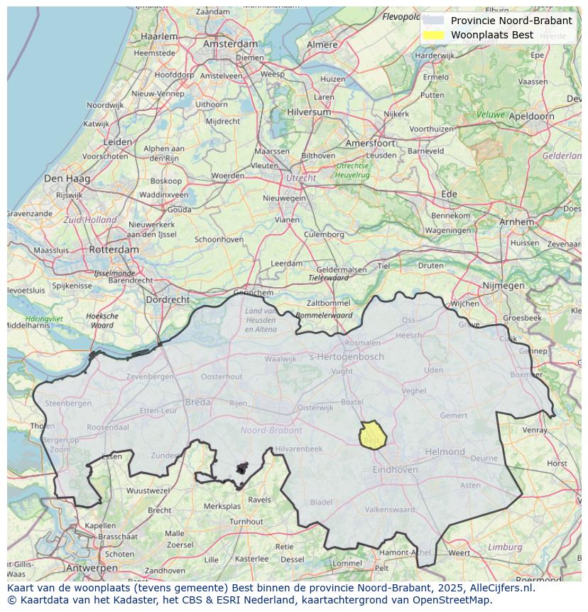 Afbeelding van de woonplaats Best op de kaart.