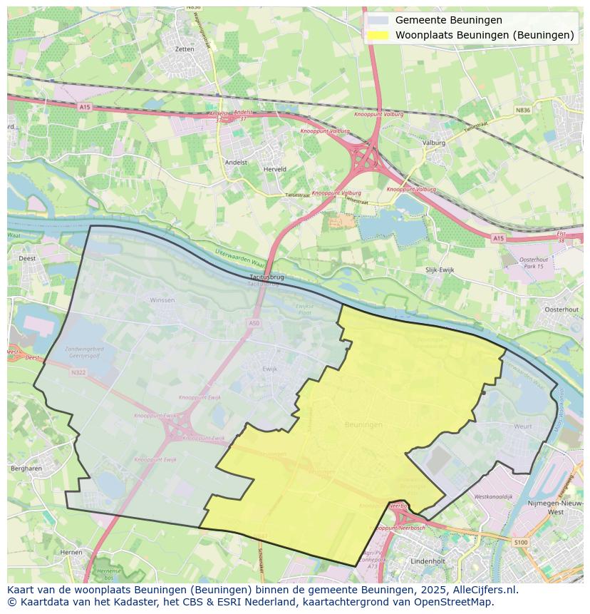 Afbeelding van de woonplaats Beuningen op de kaart.