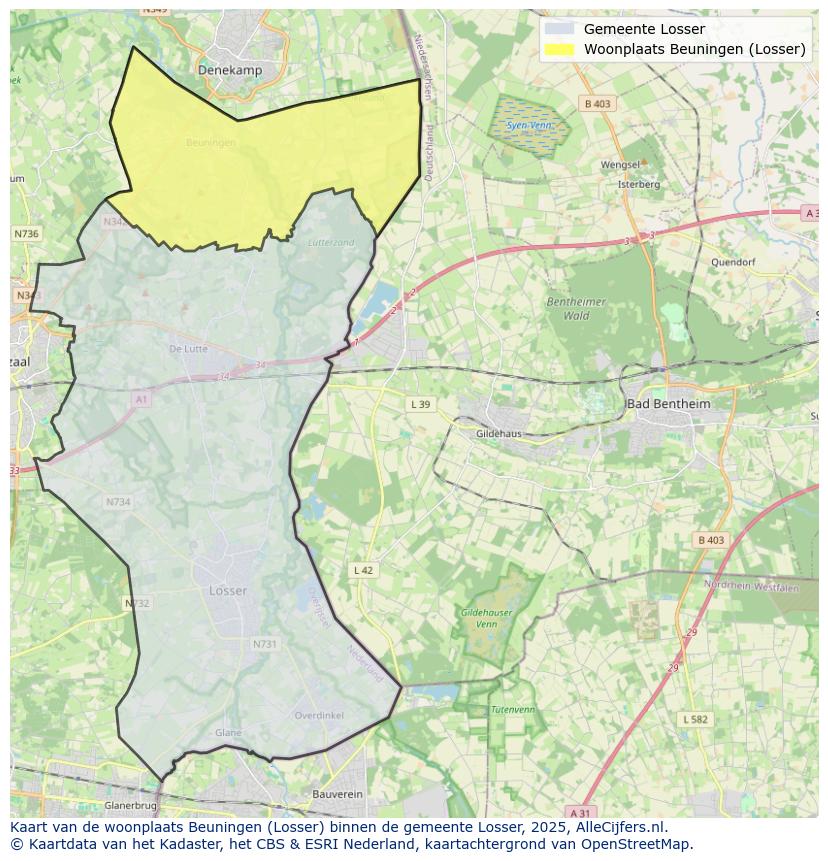 Afbeelding van de woonplaats Beuningen op de kaart.