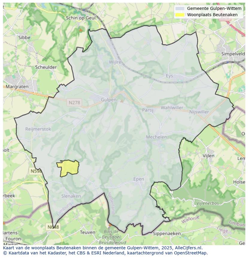Afbeelding van de woonplaats Beutenaken op de kaart.