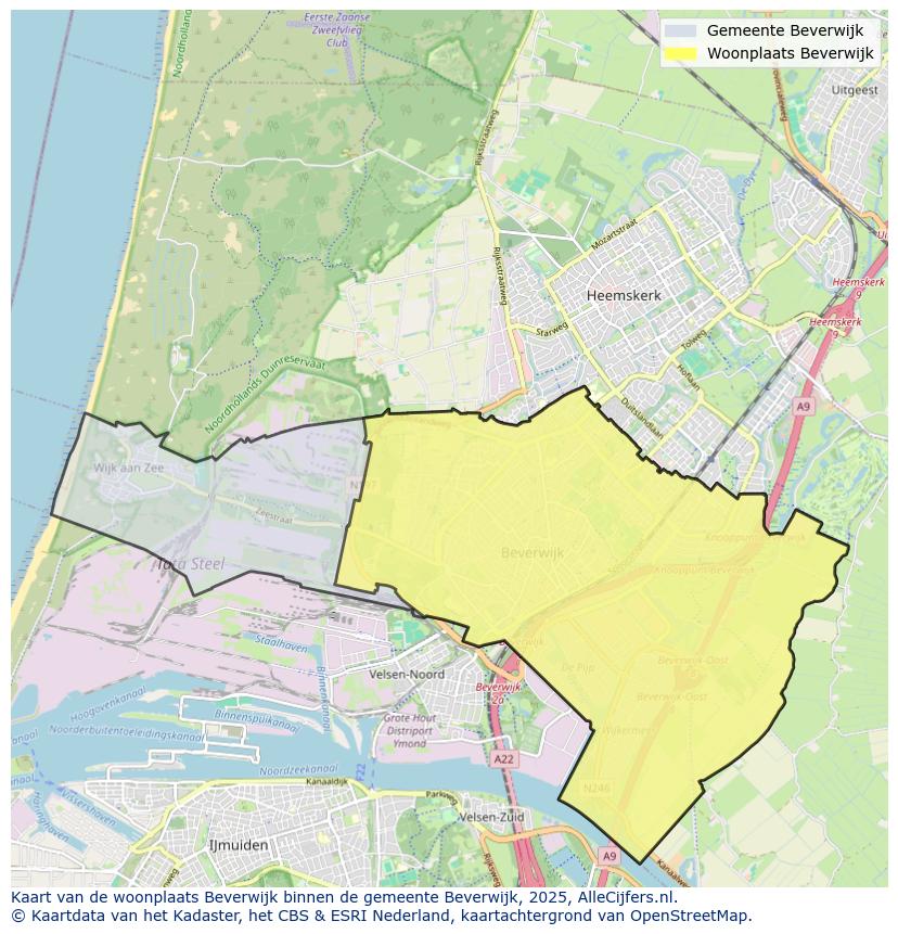 Afbeelding van de woonplaats Beverwijk op de kaart.