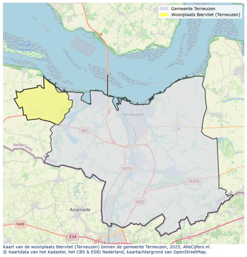 Afbeelding van de woonplaats Biervliet op de kaart.