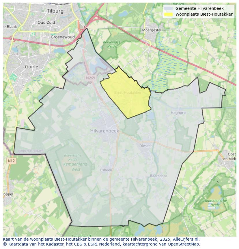 Afbeelding van de woonplaats Biest-Houtakker op de kaart.