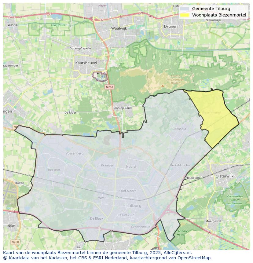 Afbeelding van de woonplaats Biezenmortel op de kaart.