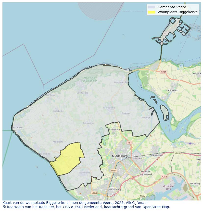 Afbeelding van de woonplaats Biggekerke op de kaart.