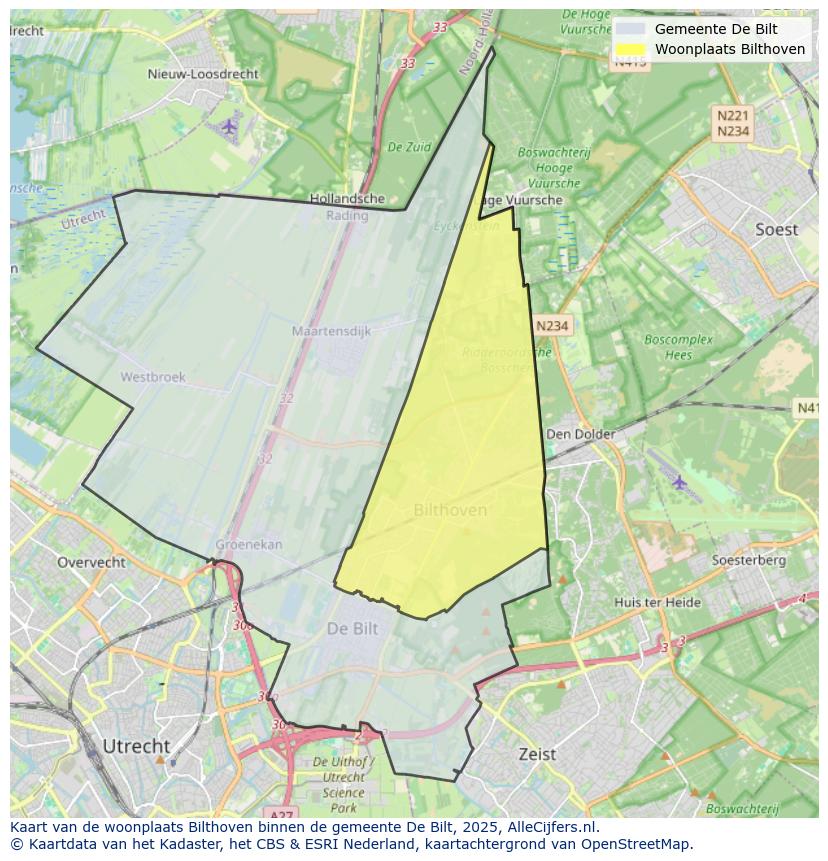 Afbeelding van de woonplaats Bilthoven op de kaart.
