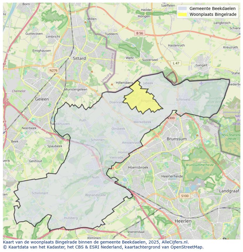 Afbeelding van de woonplaats Bingelrade op de kaart.