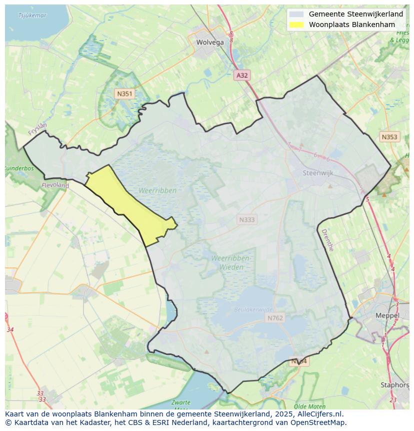 Afbeelding van de woonplaats Blankenham op de kaart.