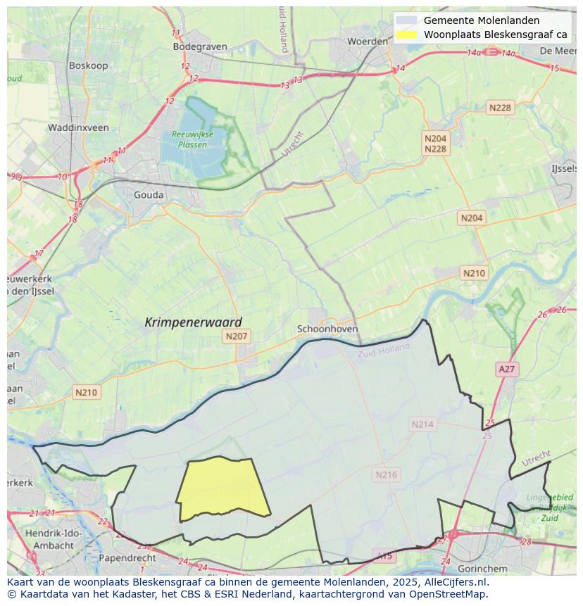 Afbeelding van de woonplaats Bleskensgraaf ca op de kaart.