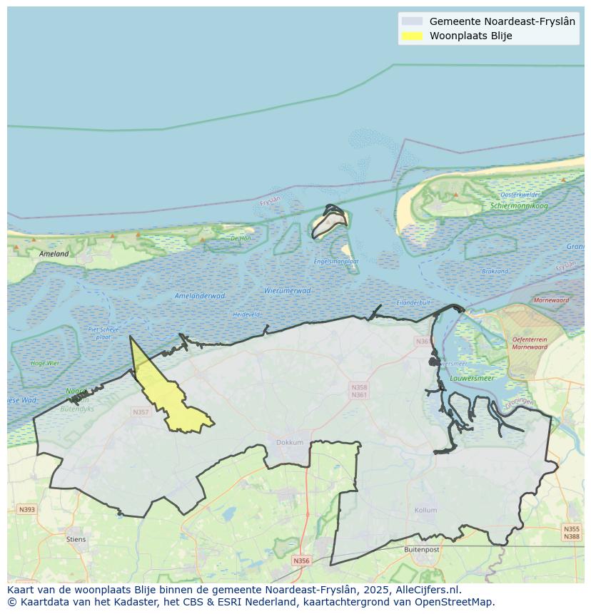 Afbeelding van de woonplaats Blije op de kaart.