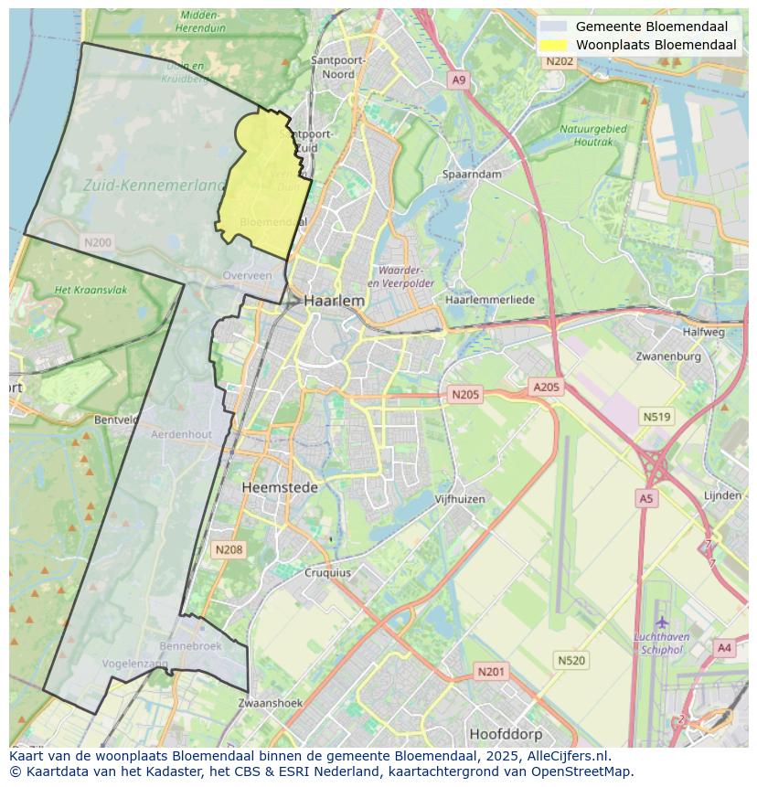 Afbeelding van de woonplaats Bloemendaal op de kaart.