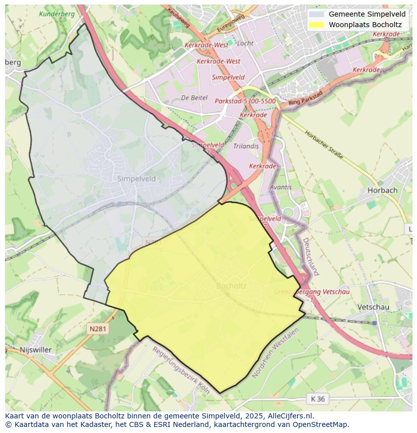 Afbeelding van de woonplaats Bocholtz op de kaart.