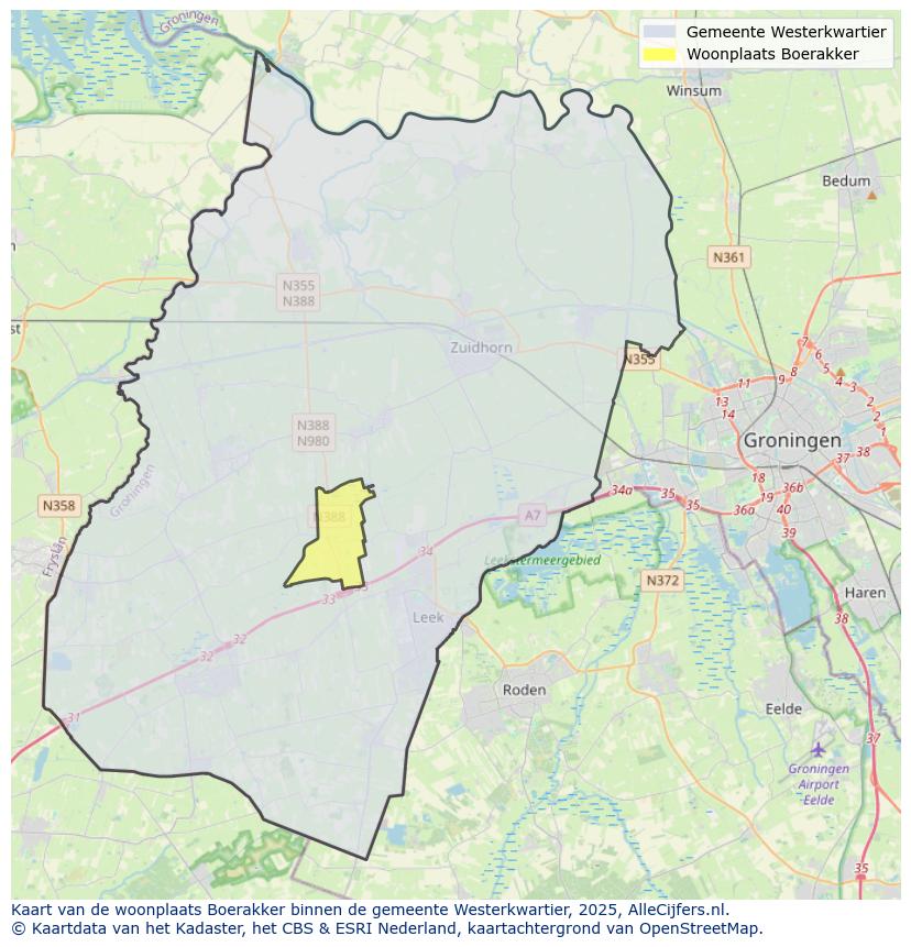 Afbeelding van de woonplaats Boerakker op de kaart.