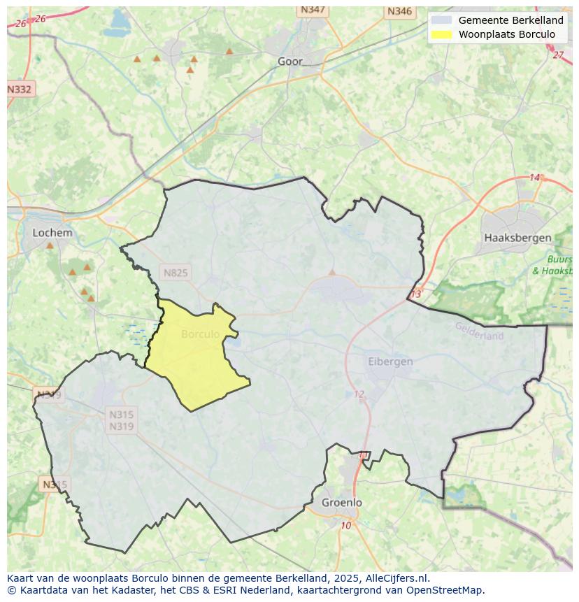 Afbeelding van de woonplaats Borculo op de kaart.