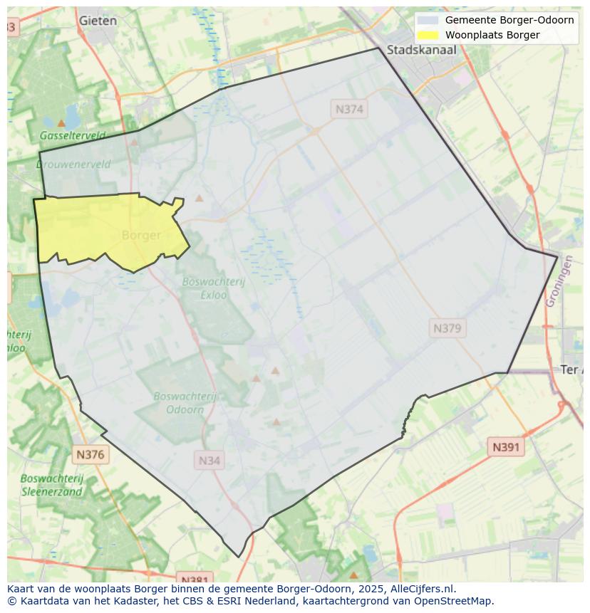 Afbeelding van de woonplaats Borger op de kaart.