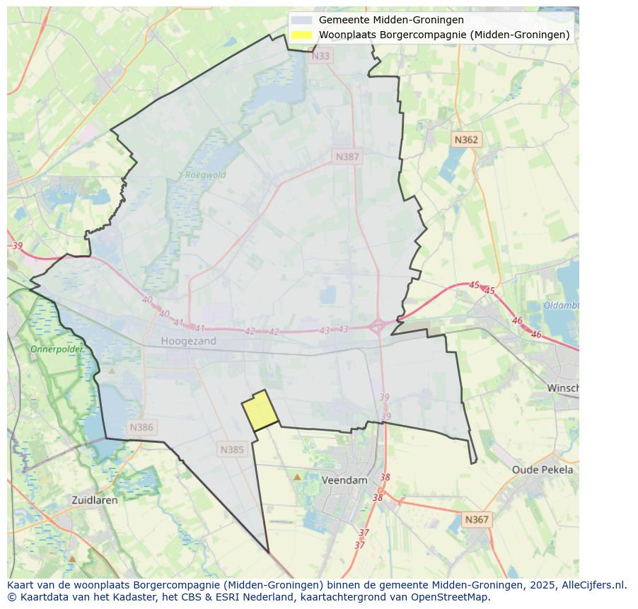 Afbeelding van de woonplaats Borgercompagnie op de kaart.