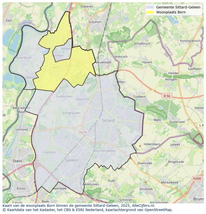 Afbeelding van de woonplaats Born op de kaart.
