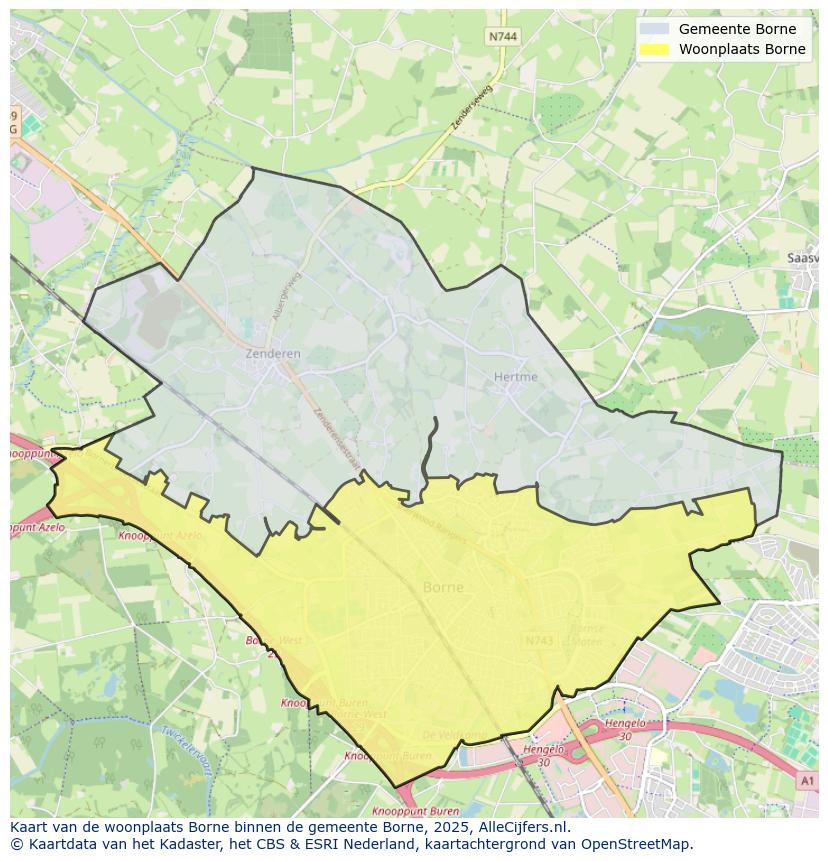 Afbeelding van de woonplaats Borne op de kaart.