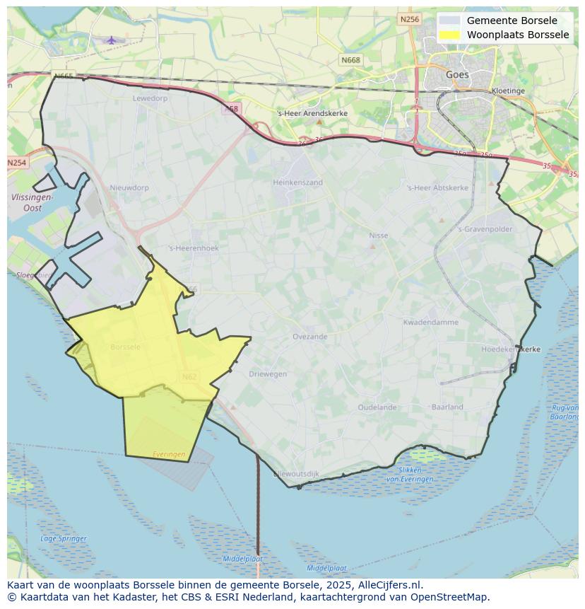 Afbeelding van de woonplaats Borssele op de kaart.