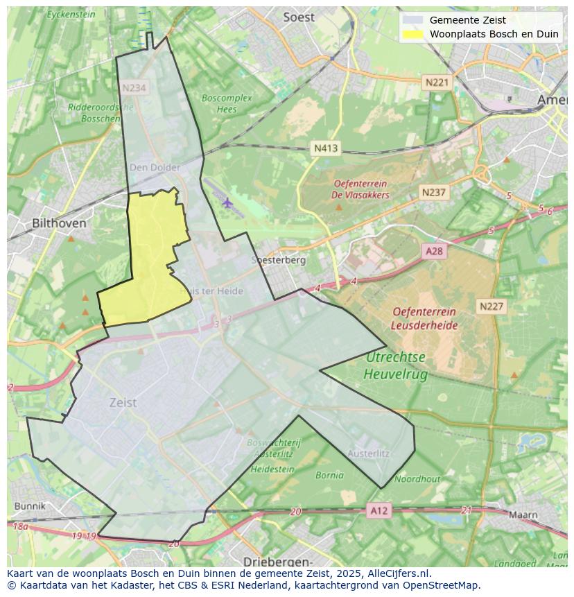 Afbeelding van de woonplaats Bosch en Duin op de kaart.
