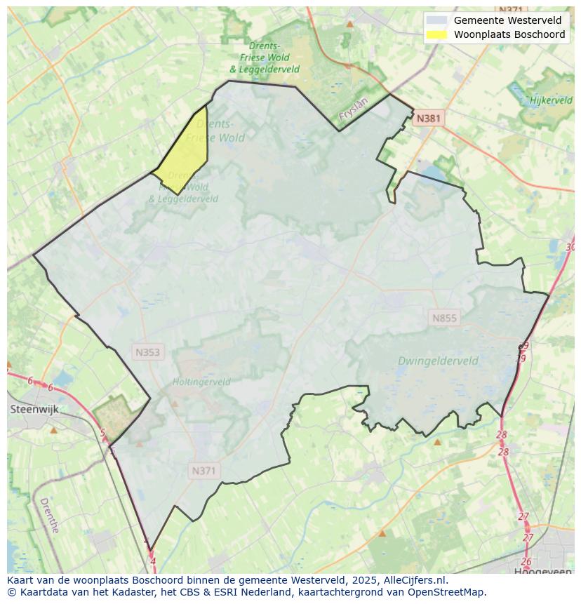 Afbeelding van de woonplaats Boschoord op de kaart.