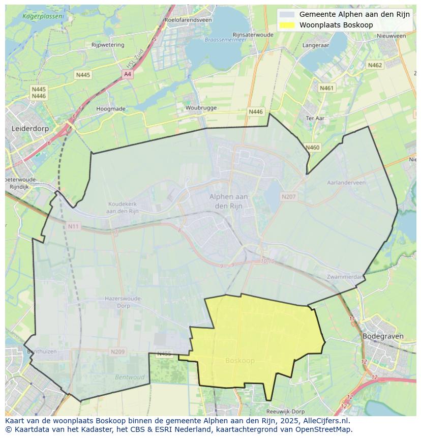 Afbeelding van de woonplaats Boskoop op de kaart.