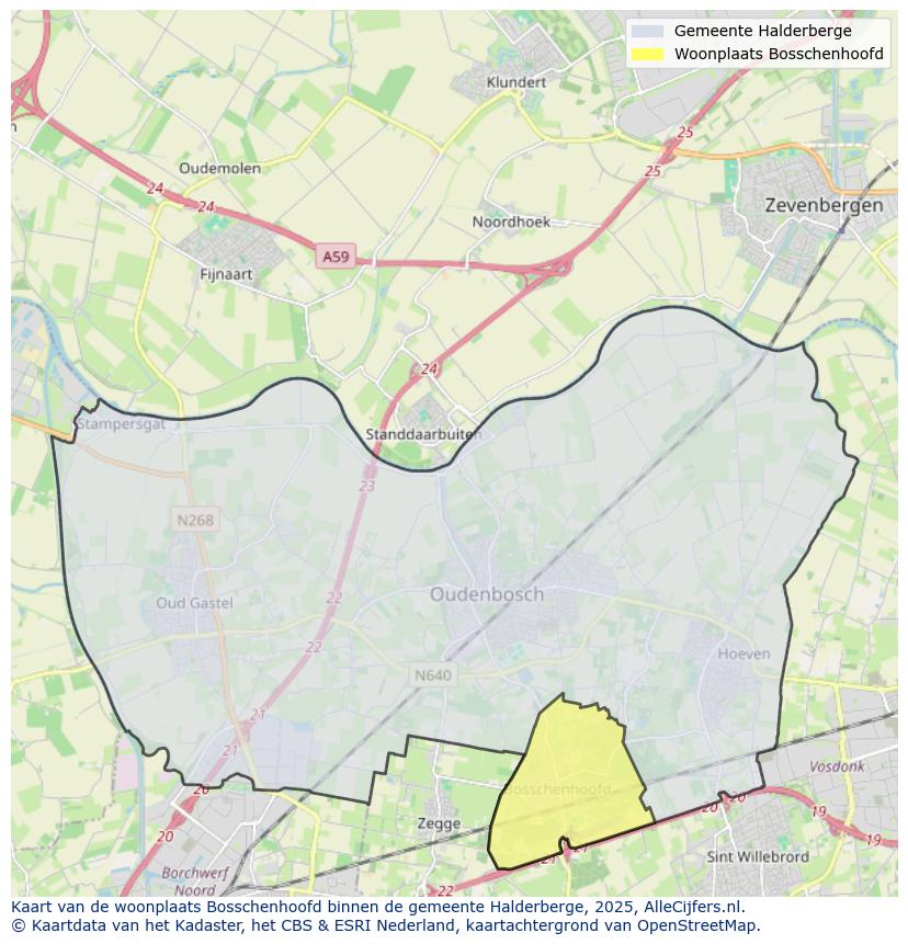 Afbeelding van de woonplaats Bosschenhoofd op de kaart.