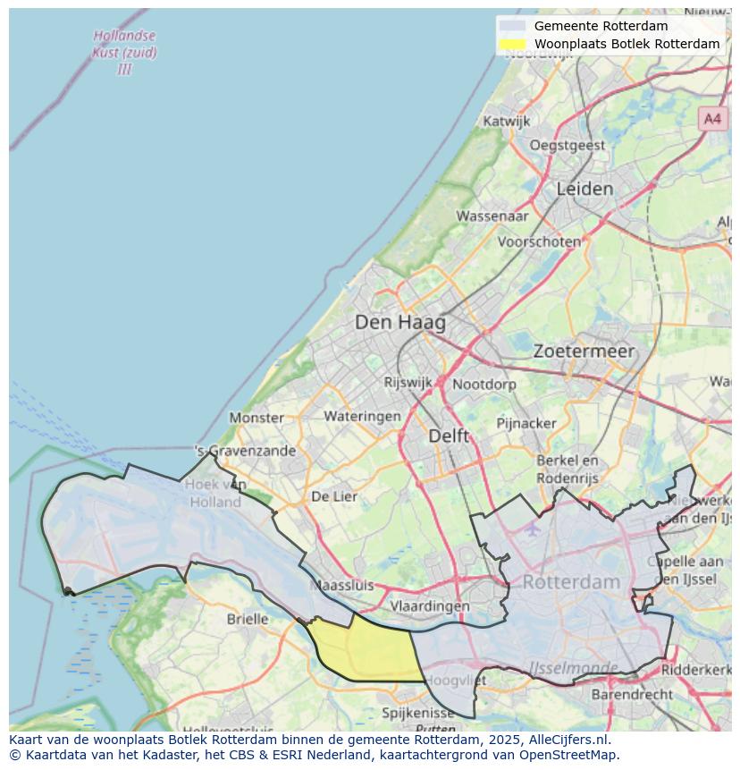 Afbeelding van de woonplaats Botlek Rotterdam op de kaart.