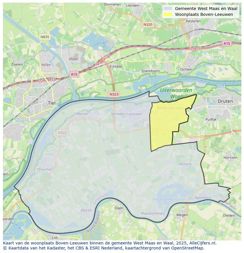 Afbeelding van de woonplaats Boven-Leeuwen op de kaart.