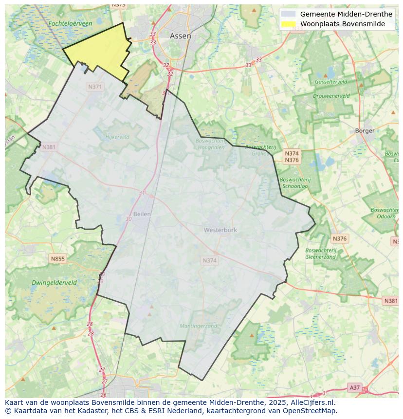 Afbeelding van de woonplaats Bovensmilde op de kaart.