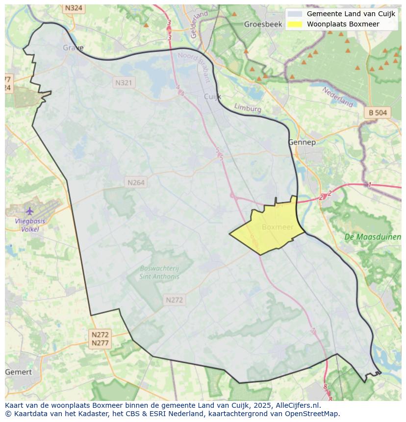 Afbeelding van de woonplaats Boxmeer op de kaart.