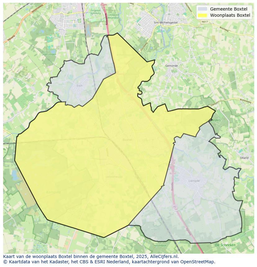 Afbeelding van de woonplaats Boxtel op de kaart.