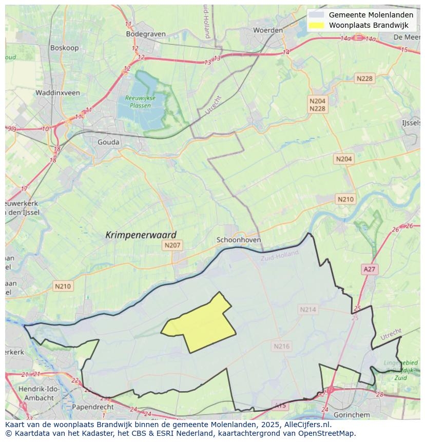 Afbeelding van de woonplaats Brandwijk op de kaart.