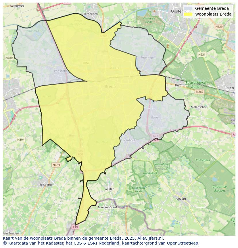 Afbeelding van de woonplaats Breda op de kaart.