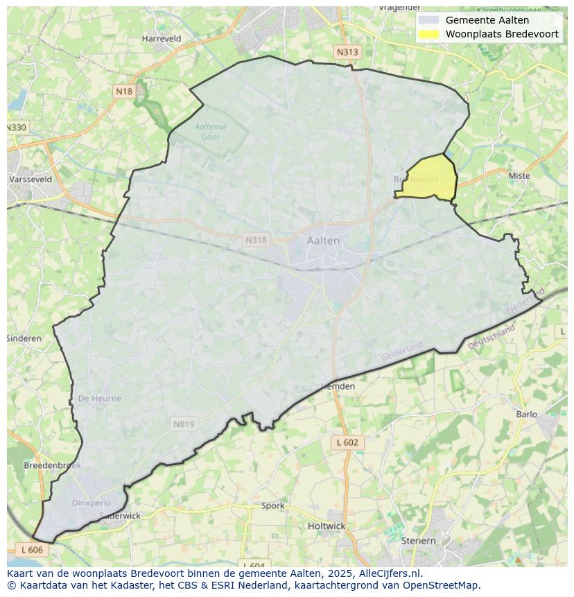 Afbeelding van de woonplaats Bredevoort op de kaart.