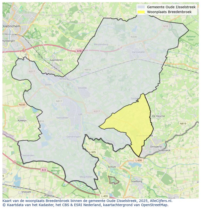 Afbeelding van de woonplaats Breedenbroek op de kaart.