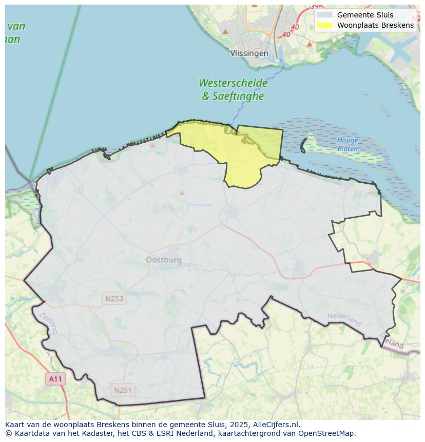 Afbeelding van de woonplaats Breskens op de kaart.