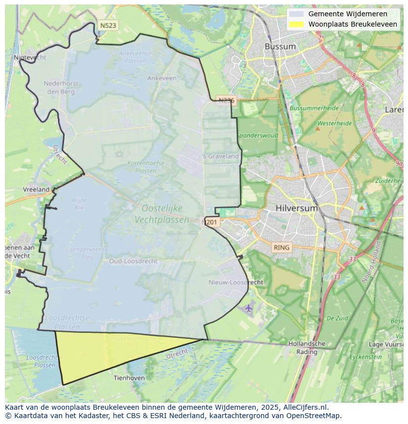 Afbeelding van de woonplaats Breukeleveen op de kaart.