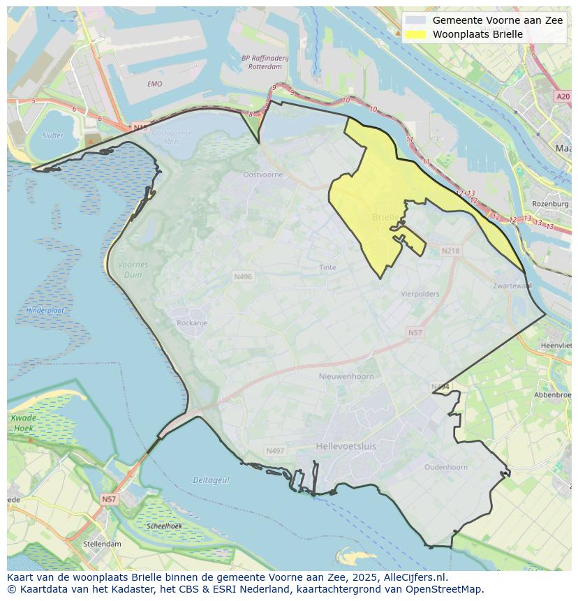 Afbeelding van de woonplaats Brielle op de kaart.