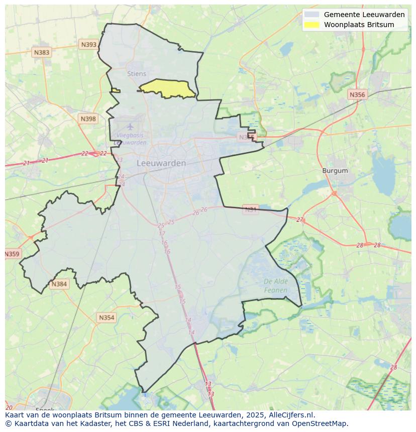 Afbeelding van de woonplaats Britsum op de kaart.