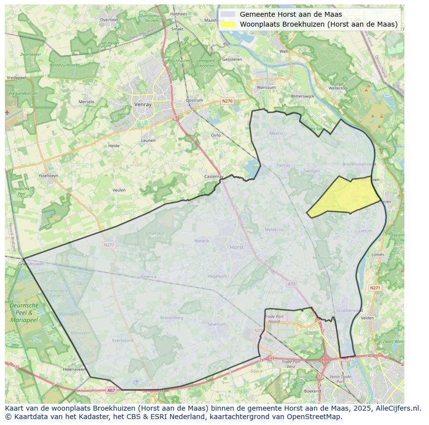 Afbeelding van de woonplaats Broekhuizen op de kaart.