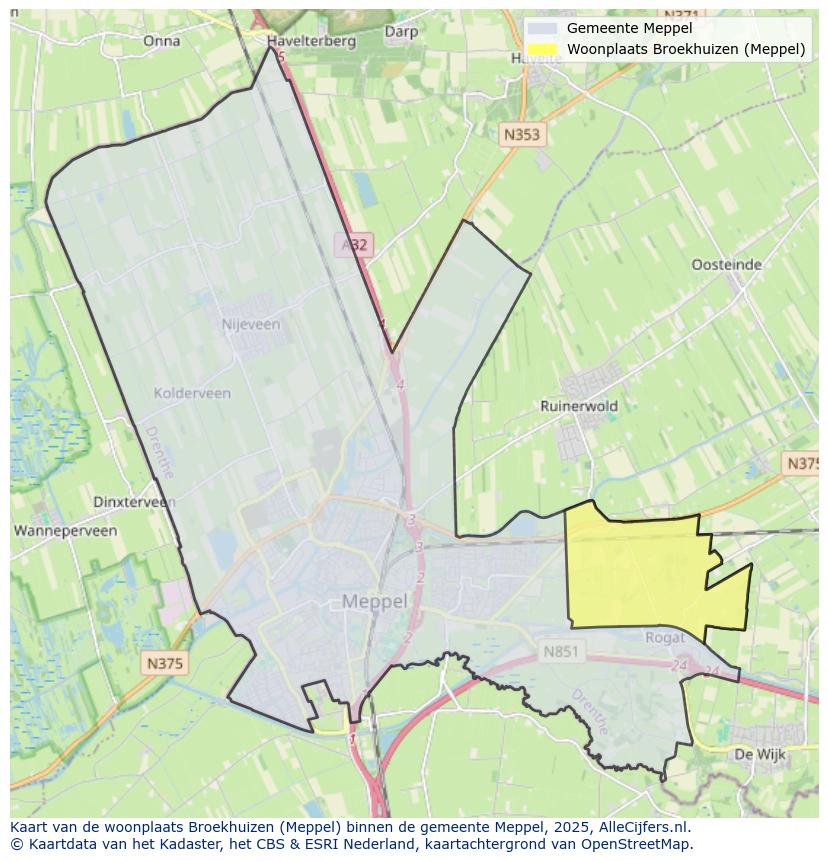 Afbeelding van de woonplaats Broekhuizen op de kaart.