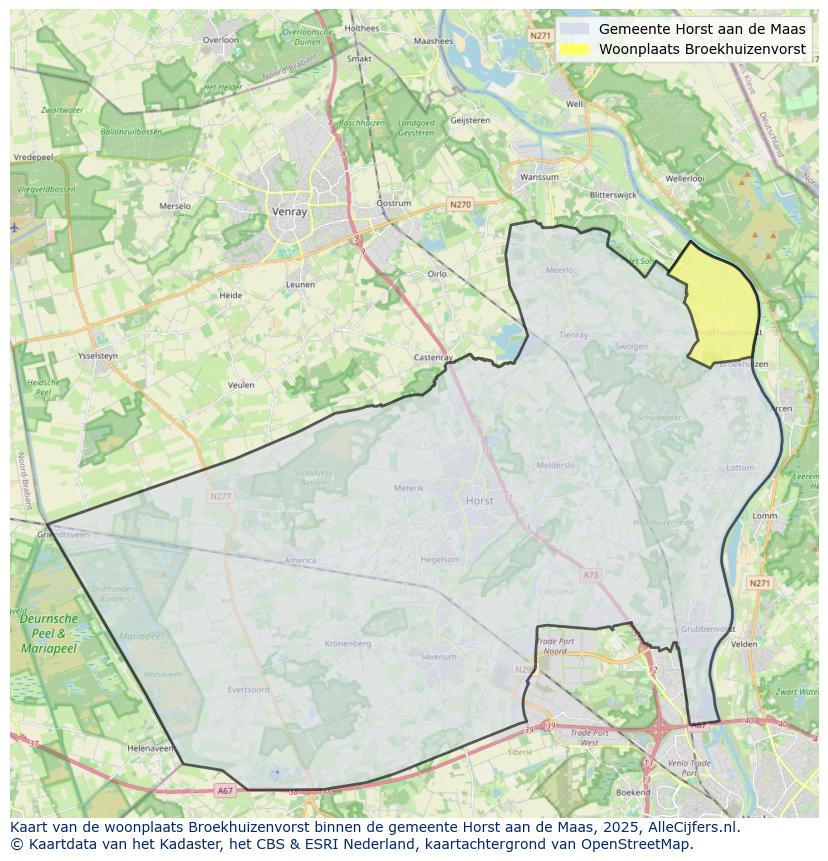 Afbeelding van de woonplaats Broekhuizenvorst op de kaart.