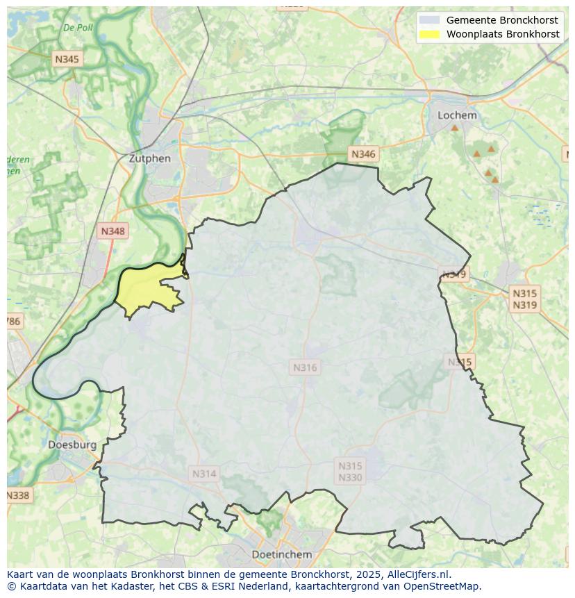 Afbeelding van de woonplaats Bronkhorst op de kaart.