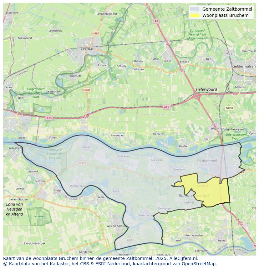 Afbeelding van de woonplaats Bruchem op de kaart.