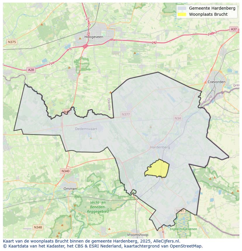 Afbeelding van de woonplaats Brucht op de kaart.