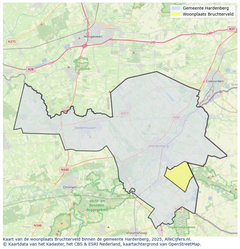 Afbeelding van de woonplaats Bruchterveld op de kaart.